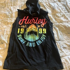Boys Hurley Surf And Enjoy Shark Hooded Unique Black T-Shirt Youth Small - Picture 1 of 5