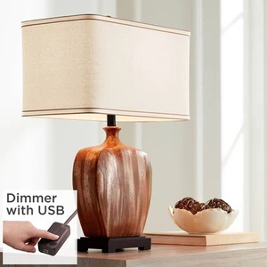 Julius Modern Table Lamp 27" Tall Copper Drip Ceramic USB Dimmer for Bedroom - Picture 1 of 10
