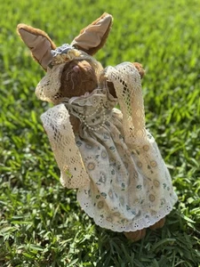 VTG Granny Bunny Plush in Wooden Rocking Chair w/Crochet Shawl, Pearls - Picture 1 of 7