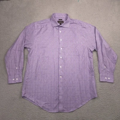 Camisa social masculina Jos A Bank Reserve 17.5 35 roxa xadrez Glen algodão sem rugas - Imagem 1 de 4