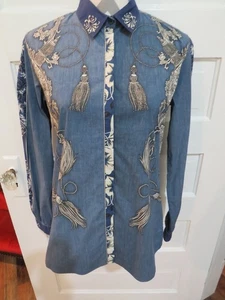 Women's Etro Size 46 Long Sleeve Chambray Shirt - Picture 1 of 13