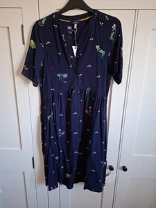 Abito donna Joules blu navy api/floreale al ginocchio, taglia 6-8 *nuovo con etichette * - Foto 1 di 14