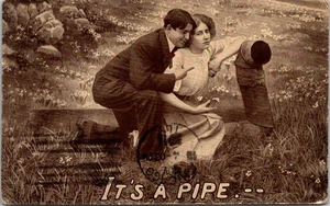 It's a Pipe Couple Romance Stove Pipe Comic Humor 1910s Postcard - Picture 1 of 2