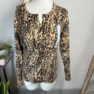 Neu mit Etikett Merona Damen Large ~ Leopardenmuster Tiermotiv Knopf Langarm Cardigan NEU - Bild 1 von 15
