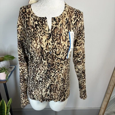 NWT Merona Women’s Large ~ Leopard Animal Print Button Long Sleeve Cardigan NEW - Image 1 of 4