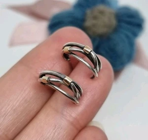 BOXED Genuine Pandora Silver & 14k Gold Intertwined Rope Hoop Earrings 💕925 ALE - Picture 1 of 9