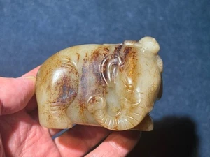 old Chinese Song Dy White jade Carved Lovely Child Play Elephant Figure Statue - Picture 1 of 13