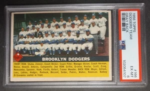 1956 Topps - #166 Dodgers Team - Jackie Robinson/Koufax/Snider - PSA 6 EX-MT - Picture 1 of 2