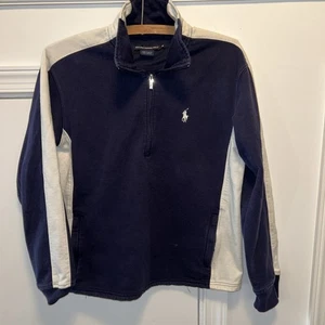 VTG Ralph Lauren Polo Golf 1/4 Zip Sweatshirt Men's Medium Navy/white Pony Y2K - Picture 1 of 10