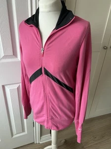 WOMENS NIKE DRI FIT PINK & BLACK TRACKSUIT JACKET SIZE LARGE FULL ZIP UP FRONT - Picture 1 of 13