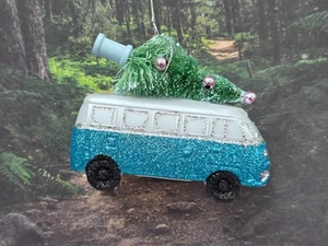 Blue Glittered bus truck With Christmas Tree Christmas Ornament - Picture 1 of 7