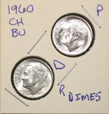 1960 P&D Roosevelt Dimes CH BU US Coin from OBW Rolls - Image 1 of 2