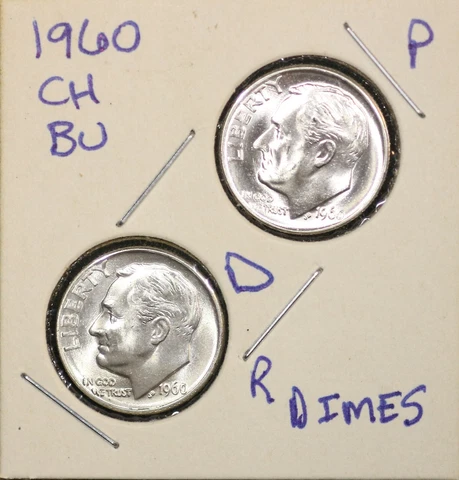 1960 P&D Roosevelt Dimes CH BU US Coin from OBW Rolls Cover