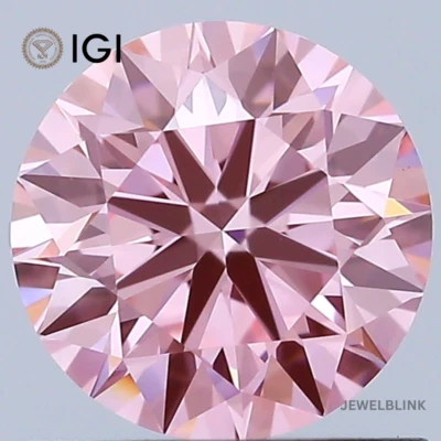 IGI Certified 0.92 Carat VS1 Fancy Vivid Pink Round Cut CVD Lab Grown Diamond - Image 1 of 4