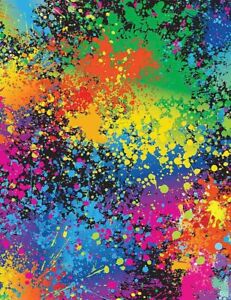 Pounce Fabric - Rainbow Neon Paint Splatter Blender - Timeless Treasures YARD