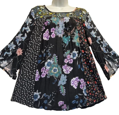 Nuevo con etiquetas HILOS SAGRADOS parche floral hippie bohemio babydoll rayón TOP L Envío gratuito Foto 1 de 4