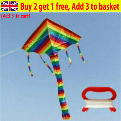 Children Rainbow Kites Kids Toy Outdoor Flying Game 95*160cm Kite With 30M FL • 4.95£