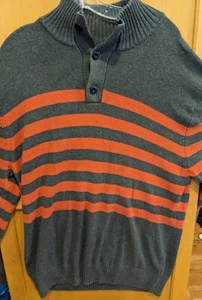 Suéter carbono cuello simulado hombre XXL 2XL gris naranja rayas peso pesado - Imagen 1 de 3