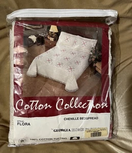 New Vintage Georgia Home  Ivory Floral  Chenille Bedspread 100% Cotton Tufting - Picture 1 of 5