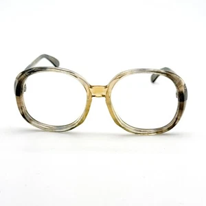 Vintage 70s 80s Girls Eyeglasses Round Frames Retro Peach Gray Clear Lucite - Picture 1 of 7