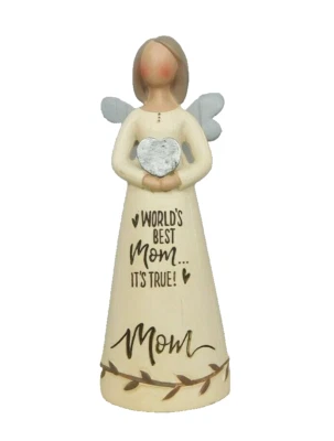 World's Best Mom Angel holding a silver heart - New by Blossom Bucket #12158 - Изображение 1 из 4