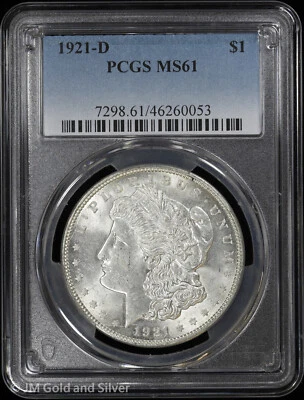 1921-D $1 Morgan Silver Dollar PCGS MS 61 | Uncirculated UNC - Image 1 of 4