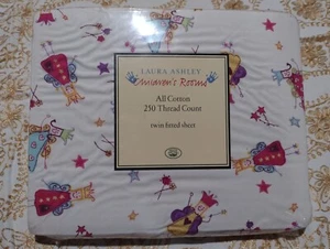 Laura Ashley Fun Fairies Pink Twin Fitted Sheet All Cotton 250 Thread Count - Picture 1 of 5