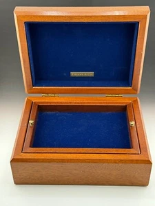 Tiffany Wooden 2 section jewelry box 8.5" L 6.25" W 3.5" H Condition Fair - Picture 1 of 9