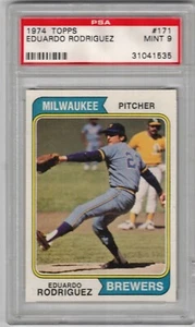 1974 TOPPS #171 EDUARDO RODRIGUEZ RC BREWERS PSA 9 SET BREAK !! - Picture 1 of 2