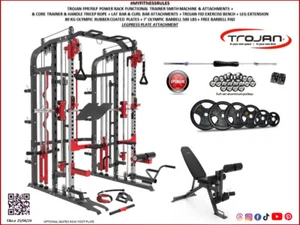 All in1 Smith Functional Trainer 80 Kg Olympic Plates Barbell FID Bench Leg Ext - Picture 1 of 16
