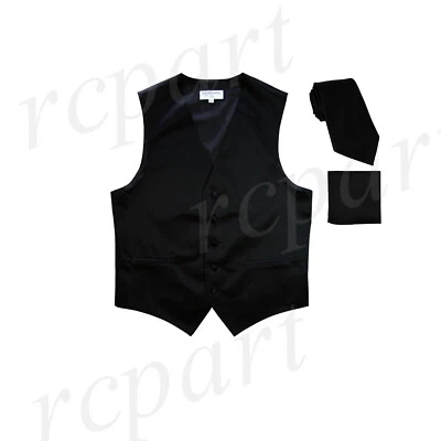 New Men's formal wedding party Tuxedo vest_necktie & hankie set Black 5XL 6XL - Image 1 of 4