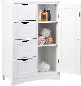Bathroom Floor Storage Cabinet, Side Organizer with 4 Drawers and 1 Cupboard, Ad - Picture 1 of 9
