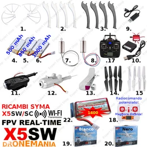 Ricambi DRONE SYMA X5SW/SC WIFI FPV eliche batterie caricatore usb camera motori - Imagen 1 de 25