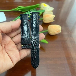 20/18 mm Padded  Black  Genuine OSTRICH Leg LEATHER SKIN WATCH STRAP BAND - Picture 1 of 18