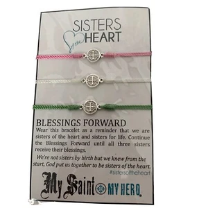 Neu Schwestern Herz Kreuz Garn Armband Segen Vorwärts Medaille - Bild 1 von 2