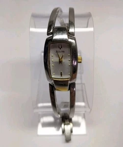 Vtg Bulova Tank Watch Women 17mm C864021 Silver/Gold Tone 6.25" NEW BATTERY - Picture 1 of 12