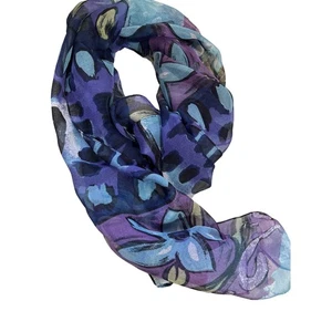 Eleganter italienischer Schal aus transparentem Polyester mit Blumenmuster lila blau - Bild 1 von 6