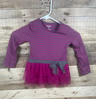 Camisa Tutú Kidgets Niñas (3T) Púrpura Gris Rayas Malla Capa Lazo Manga Larga Top Foto 1 de 3
