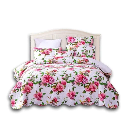 DaDa Bedding Romantic Roses Floral Bedspread Set - Lovely Spring Pink & White... - Image 1 of 4