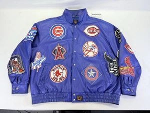Jeff Hamilton MLB Logos Leather Jacket Vtg Team Patches JH Design red 6XL Rare - Picture 1 of 24