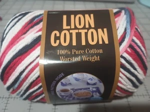 Lion Brand Lion Yarn Americana Red White Blue 5 oz. 100% Cotton  - Picture 1 of 2