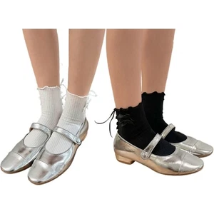 Chaussette décontractée style ballet coton Y2k flash bandages nœuds couleur unie stock sucré - Photo 1/10