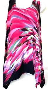 JOSTAR Medium Colorful Poly Spandex STRETCH Slinky POINT HEM TANK TOP Geometric - Picture 1 of 5
