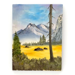 Golden Amber Valley Mountain Oil Painting 24x18" Landscape Vintage Western Art - Picture 1 of 5