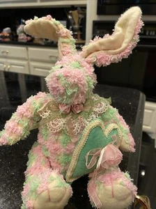 Stuffed Pink/green Bunny With A Heart Easter Decor!! - Picture 1 of 1
