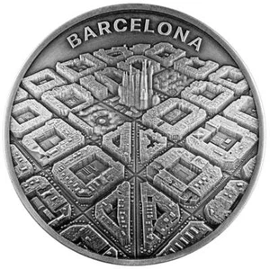 BARCELONA FROM DRONE’S EYE VIEW - 2021 2 OZ Moneda Cúpula Plata Pura Camerún  - Imagen 1 de 8