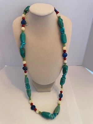 Colar Barse 925 prata esterlina turquesa, lápis, coral e outras pedras preciosas - Imagem 1 de 4
