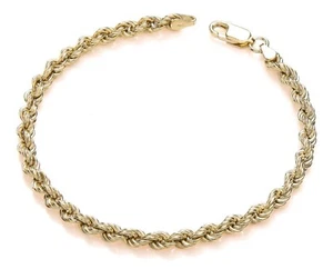 9ct Yellow Gold on Silver Rope Bracelet - 4mm Width - 7.5 inch - Picture 1 of 4