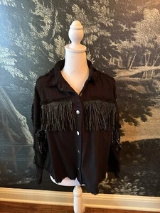 NWT Elan Western Jacket Rhinestone Fringe, Black, Size S - Picture 1 of 4