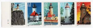 Scott #2973a Great Lakes Lighthouses Booklet Pane of 5 Stamps w/Tab - MNH - Picture 1 of 1